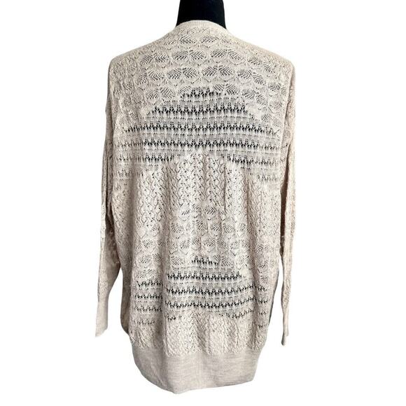 Rebecca Taylor Women’s size LARGE Sweater Open Knit V-Neck Tan Wool Alpaca - Picture 3 of 6